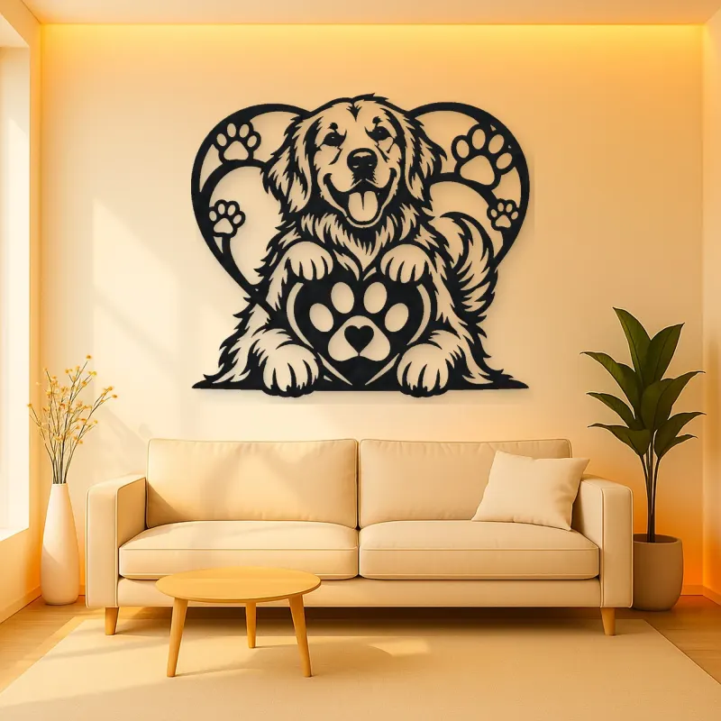 Dog Paw Heart Metal Wall Art | Pet Lover Silhouette Decor