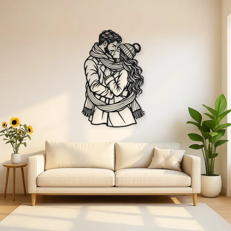 Winter Scarf Couple Metal Wall Art | Romantic Couple Decor