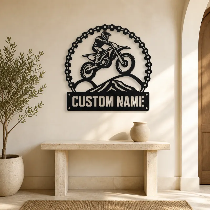 Personalized Motocross Rider Metal Wall Art with Mountain Jump - lifestyle view 4