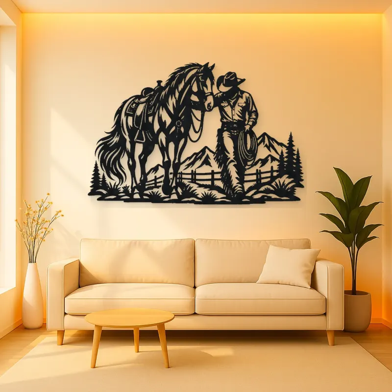 Cowboy and Horse Metal Wall Art | Equestrian Wall Decor