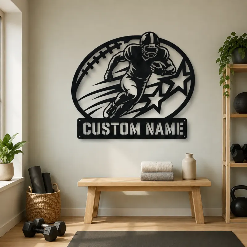 Personalized Running Back Stars and Speed Lines Metal Wall Art - lifestyle view 4