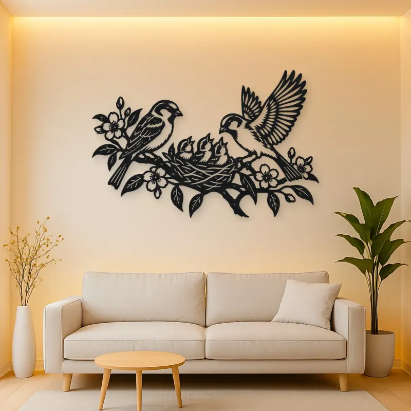 Sparrow Family Metal Wall Art | Wildlife Silhouette Decor