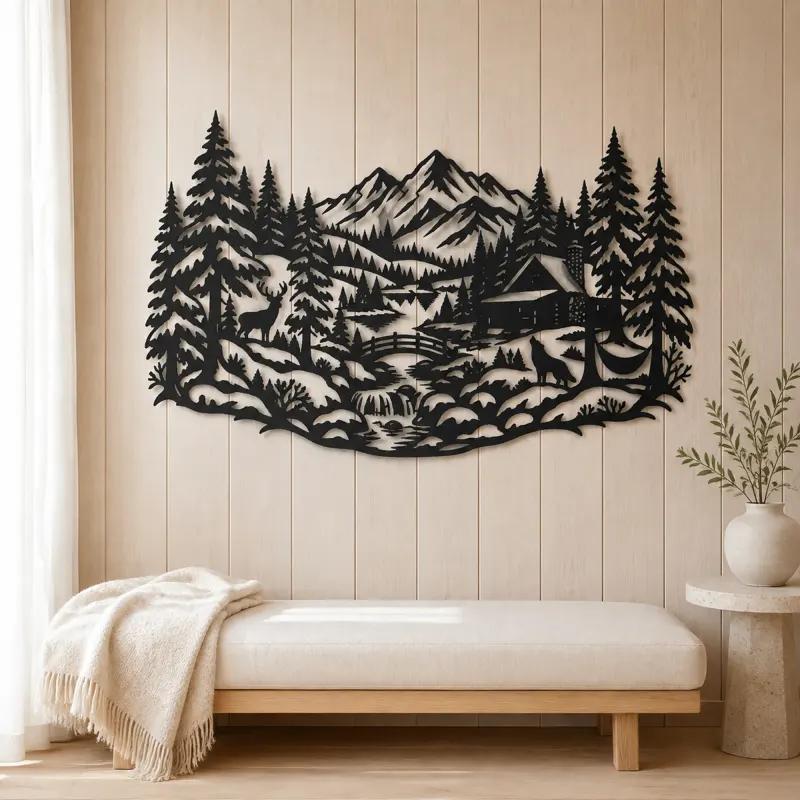 Winter Pine Forest Metal Wall Art | Nature Silhouette Decor - lifestyle view 5