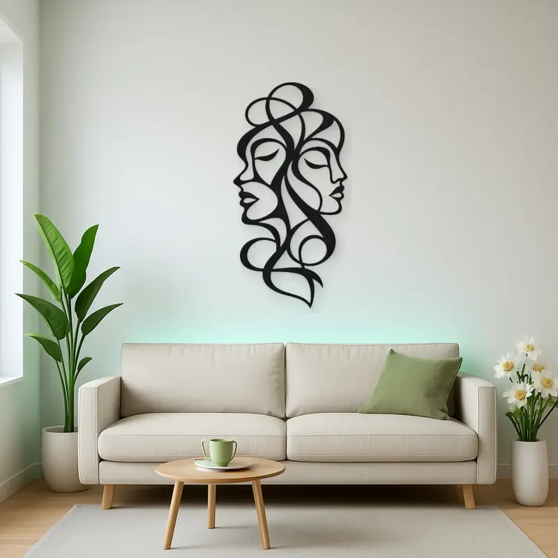 Abstract Face Fusion Metal Wall Art | Minimalist Woman Line Art