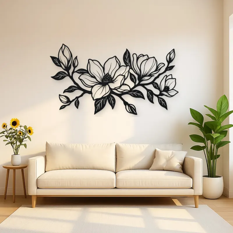 Magnolia Branch Metal Wall Art | Botanical Metal Wall Decor