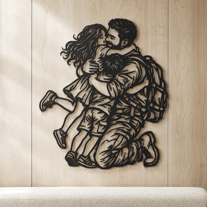 Homecoming Family Hug Metal Wall Art | Family Silhouette Decor - lifestyle view 5