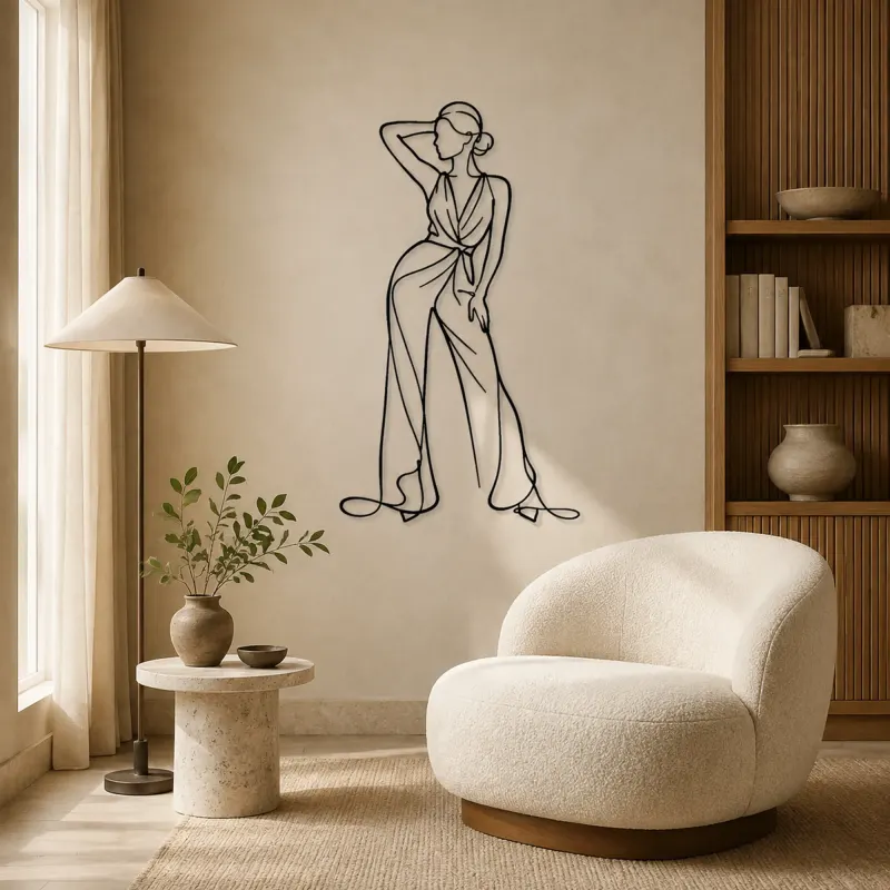 Elegant Jumpsuit Pose Metal Wall Art | Fashion Figure Wall Decor - lifestyle view 5