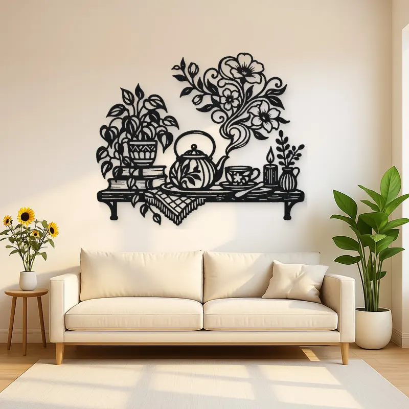 Teapot Floral Steam Metal Wall Art | Botanical Metal Wall Decor