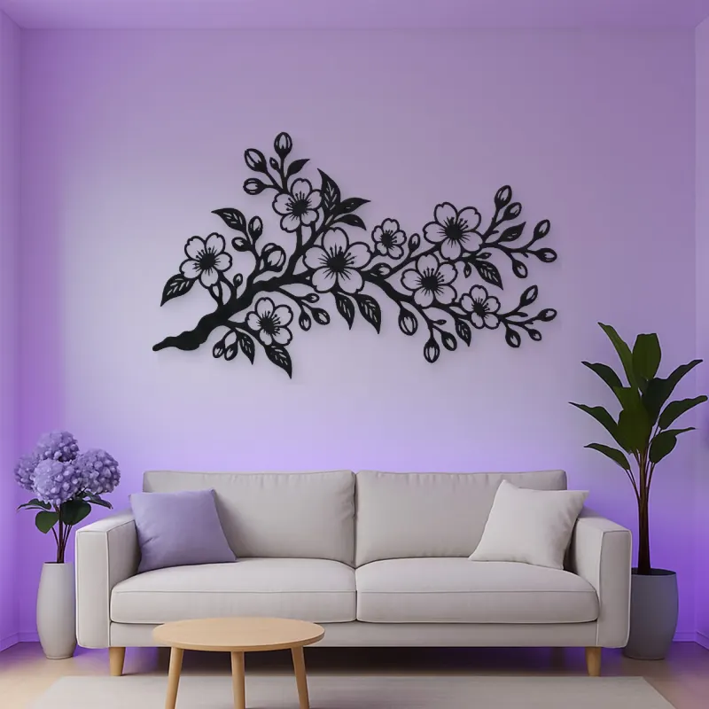 Cherry Blossom Branch Metal Wall Art | Botanical Metal Wall Decor