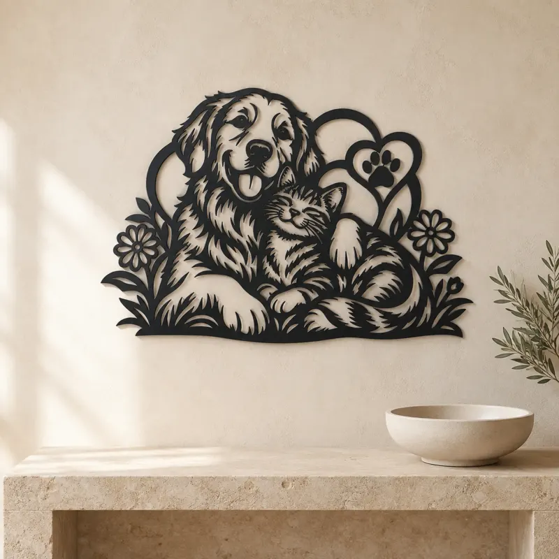 Dog and Cat Friends Metal Wall Art | Pet Lover Silhouette Decor - lifestyle view 3