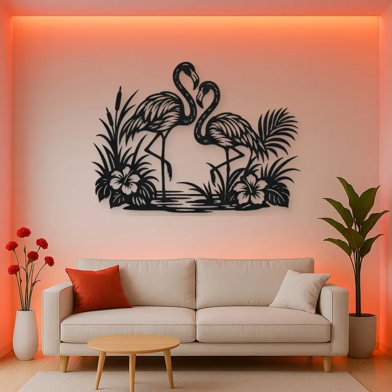 Flamingo Pair Metal Wall Art | Wildlife Silhouette Decor
