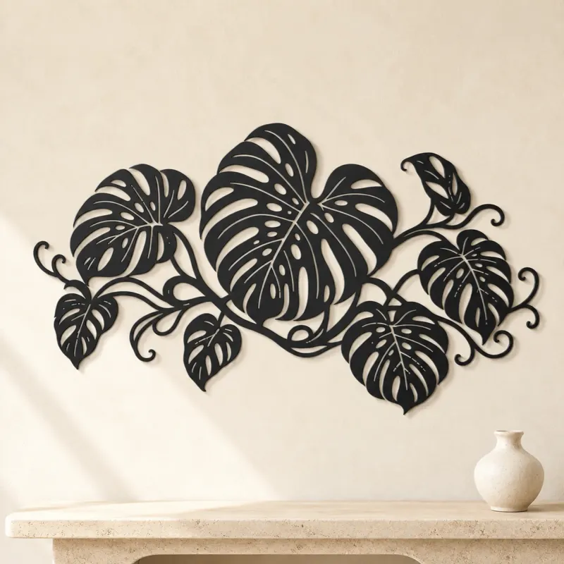 Monstera Leaf Rhythm Metal Wall Art | Botanical Metal Wall Decor - lifestyle view 3