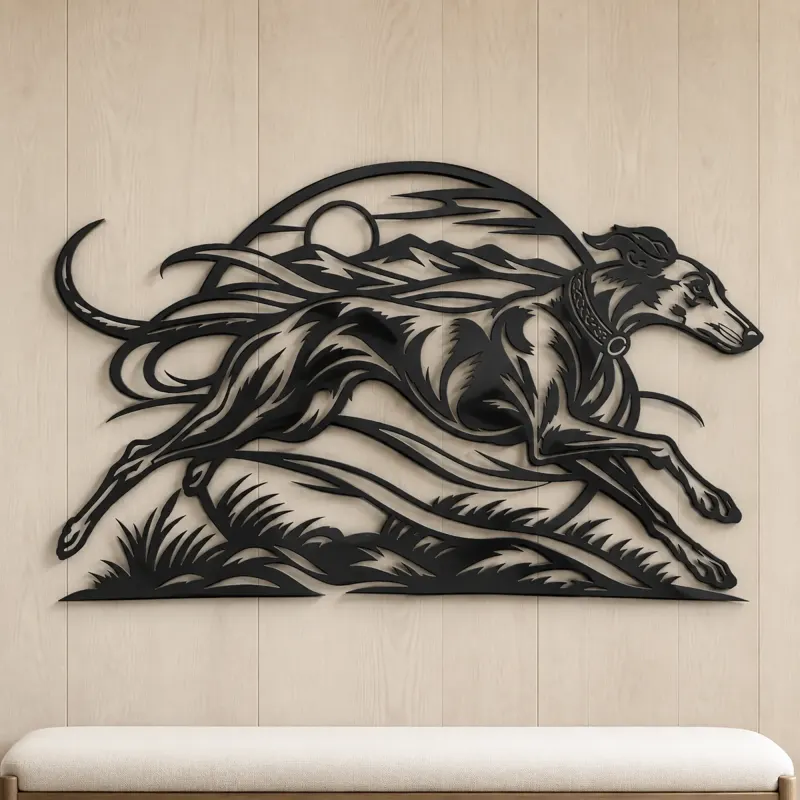 Greyhound Motion Metal Wall Art | Pet Lover Silhouette Decor - lifestyle view 5