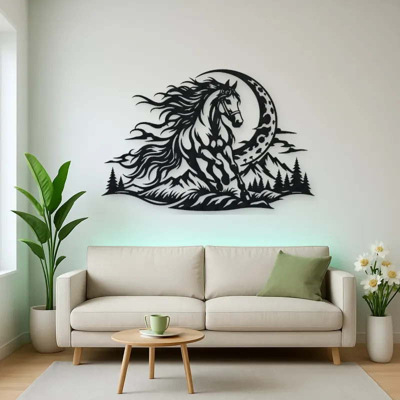 Horse and Moon Arc Metal Wall Art | Equestrian Wall Decor
