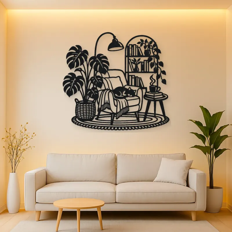 Books and Plant Metal Wall Art | Cozy Home Metal Decor