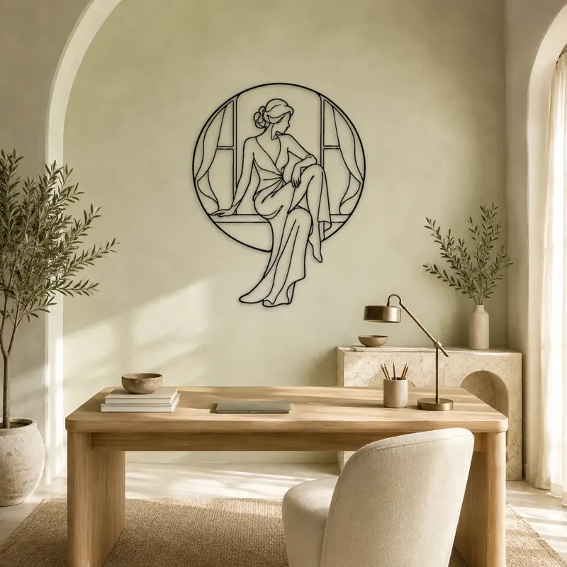 Seated Window Style Metal Wall Art | Fashion Figure Wall Decor - lifestyle view 4