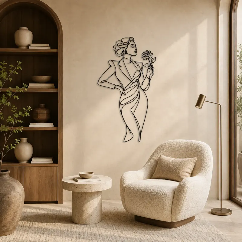 Fashion Muse with Rose Metal Wall Art | Botanical Woman Wall Decor - lifestyle view 5