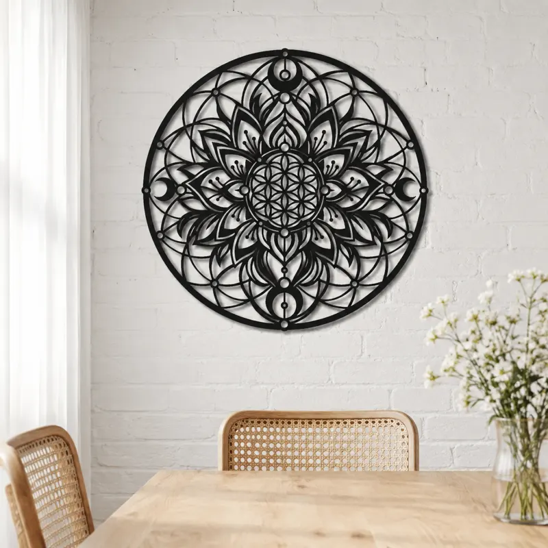 Sacred Geometry Flower Metal Wall Art | Botanical Metal Wall Decor - lifestyle view 4