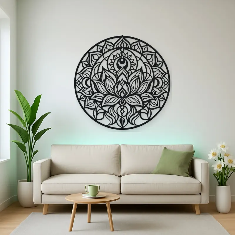 Lotus Mandala Metal Wall Art | Botanical Metal Wall Decor