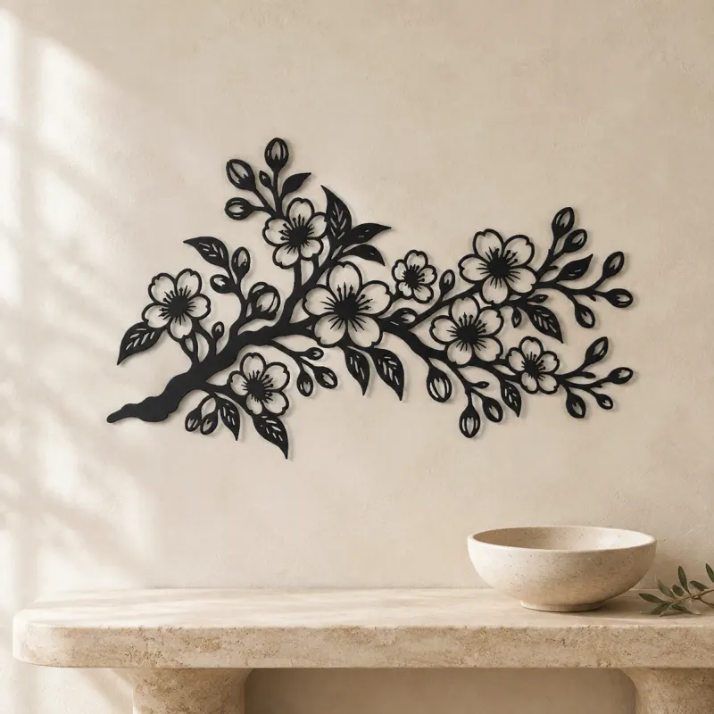 Cherry Blossom Branch Metal Wall Art | Botanical Metal Wall Decor - lifestyle view 3