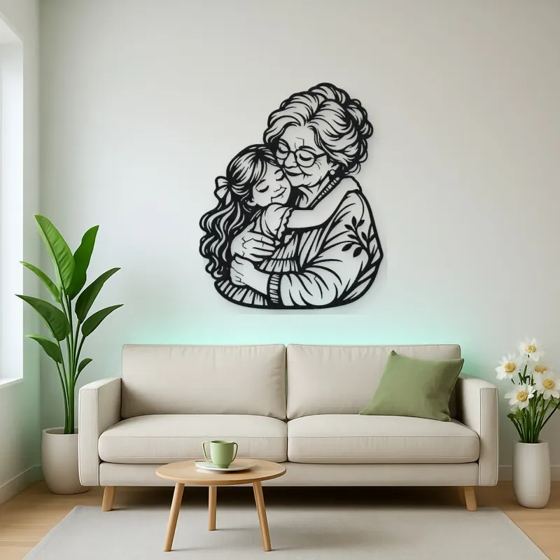Grandmother Granddaughter Metal Wall Art | Family Silhouette Decor
