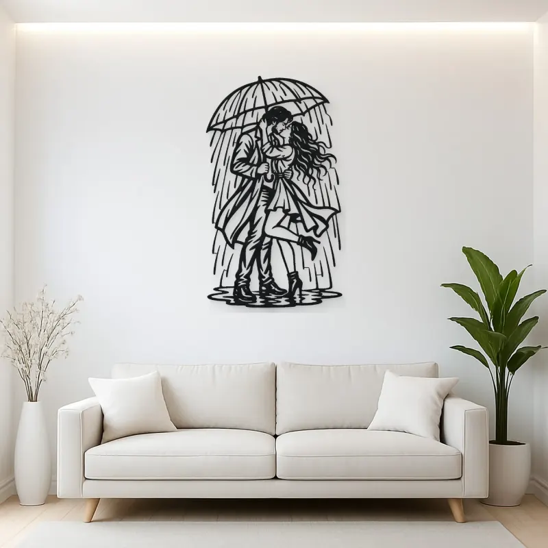 Rainy Day Kiss Metal Wall Art | Romantic Couple Decor