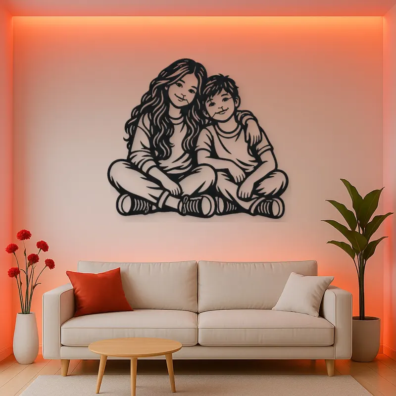 Siblings Side by Side Metal Wall Art | Family Silhouette Decor