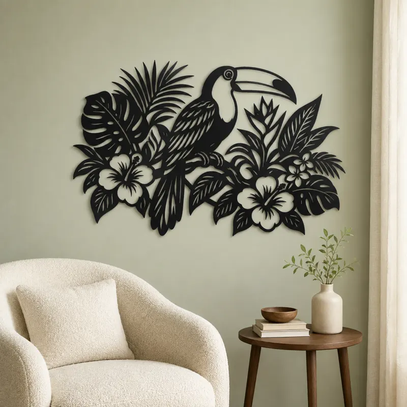 Toucan Leaf Garden Metal Wall Art | Wildlife Silhouette Decor - lifestyle view 2
