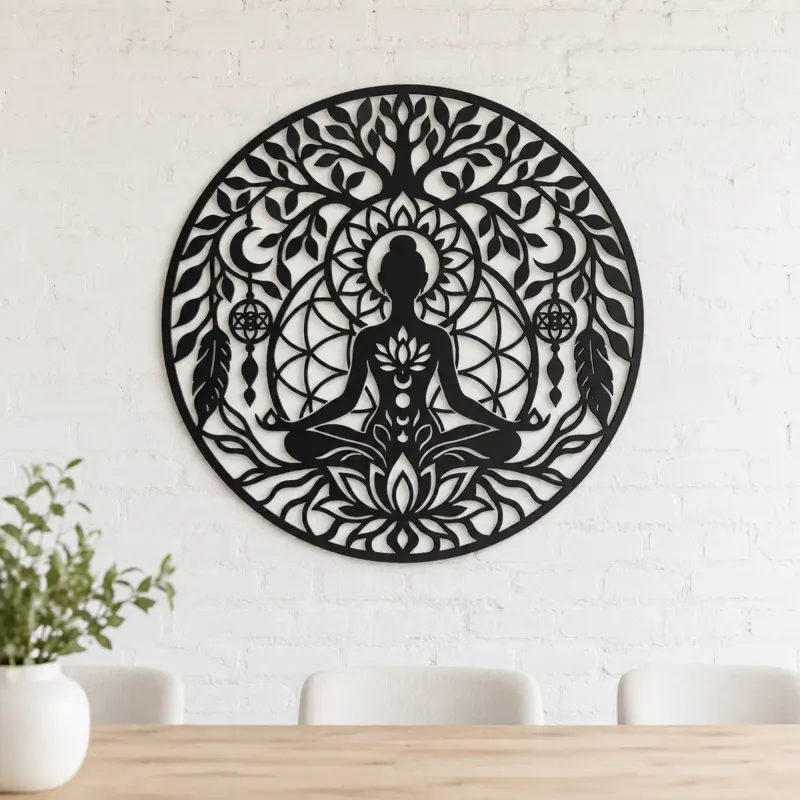Meditation Silhouette Circle Metal Wall Art | Movement Silhouette Decor - lifestyle view 4