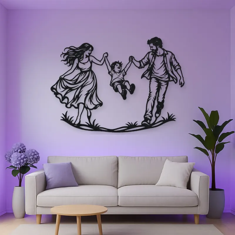 Parents Child Swing Metal Wall Art | Family Silhouette Decor