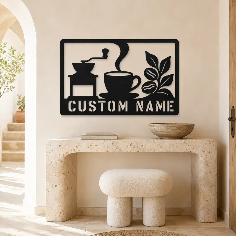 Personalized Coffee Station Metal Wall Art with Grinder - lifestyle view 3
