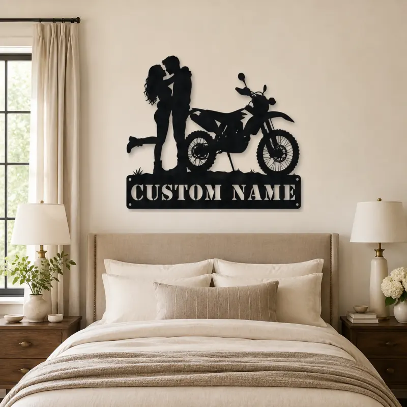 Personalized Dual Sport Motorcycle Couple Metal Wall Art - lifestyle view 2