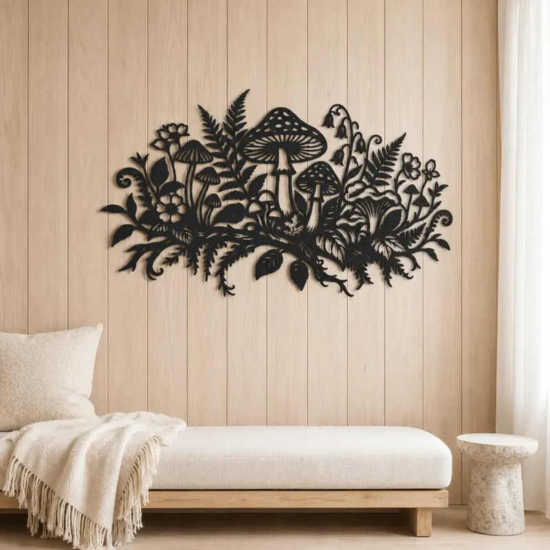 Mushroom Woodland Garden Metal Wall Art | Botanical Metal Wall Decor - lifestyle view 5