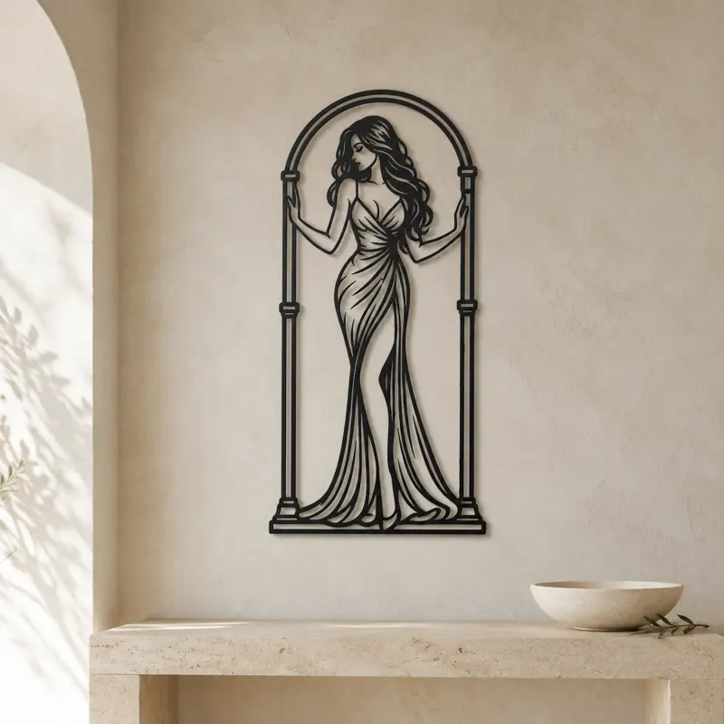 Woman in Arch Metal Wall Art | Minimalist Woman Line Art - lifestyle view 3