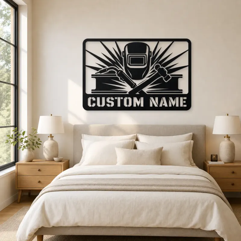 Personalized Welder Metal Wall Art with Torch and Hammer - lifestyle view 2