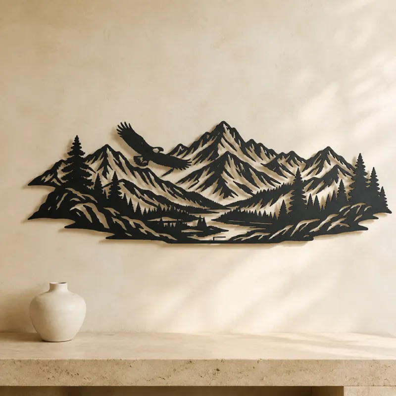 Eagle Ridge Mountain Metal Wall Art | Wildlife Silhouette Decor - lifestyle view 3