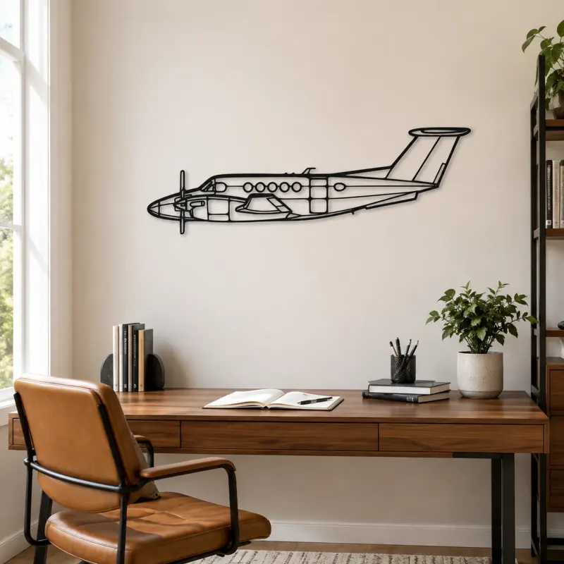 King Air B200 Airplane Silhouette Metal Wall Art, Metal Aircraft Silhouette, Aviation Wall Decor, Aviator Decor - lifestyle view 4