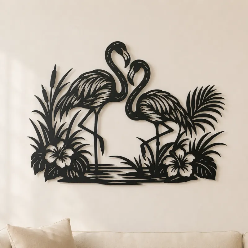 Cartel de metal Pareja de Flamencos | Decoración de siluetas de vida salvaje