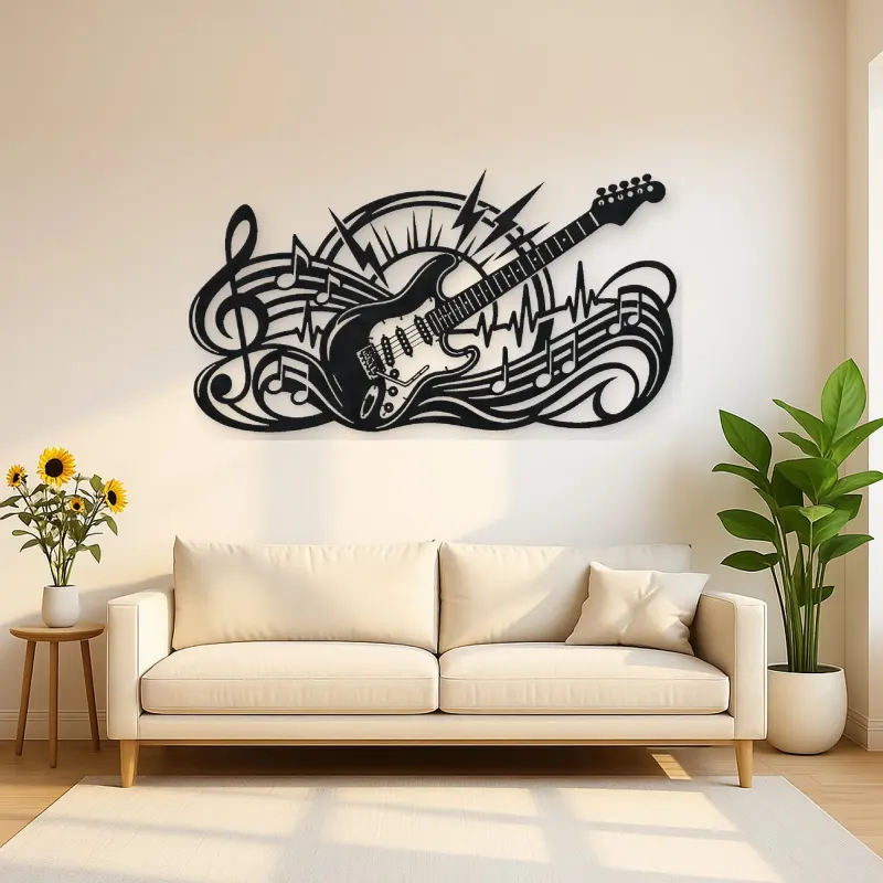Electric Guitar Pulse Metal Wall Art | Music Room Wall Decor