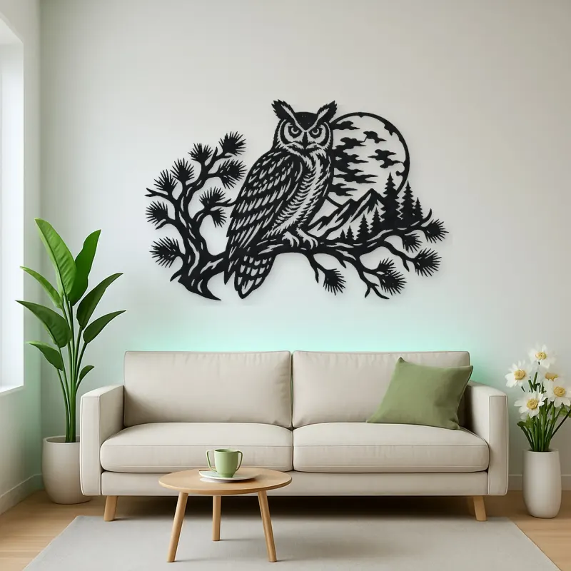 Owl Moon Branch Metal Wall Art | Wildlife Silhouette Decor