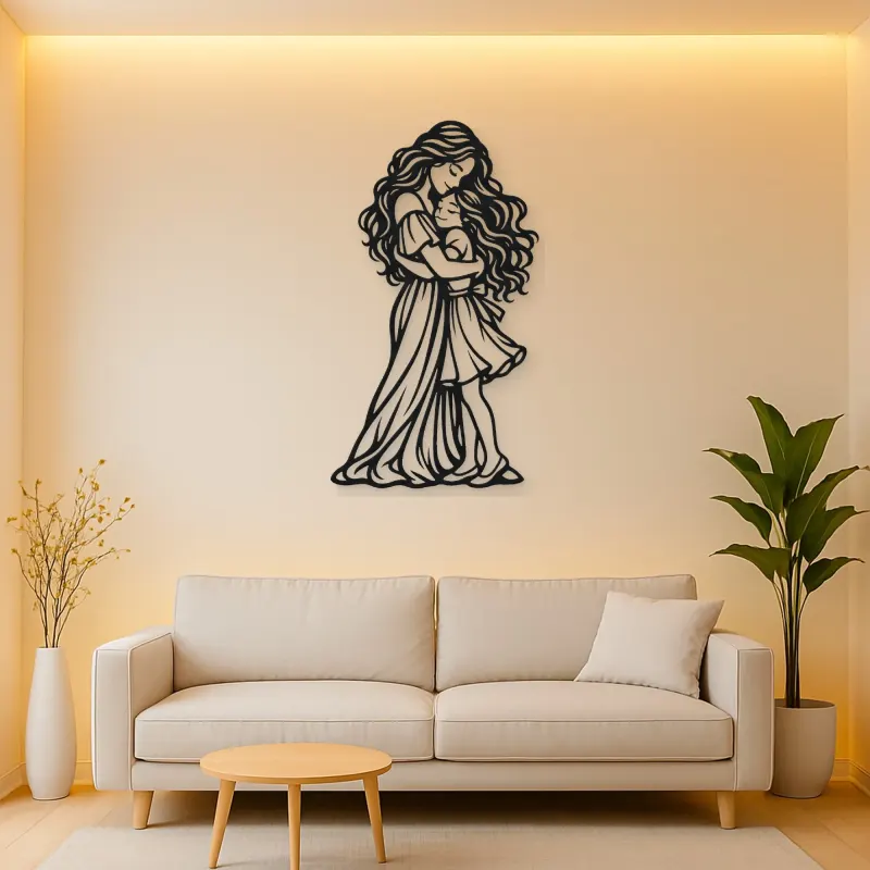 Mother Daughter Hug Metal Wall Art | Family Silhouette Decor
