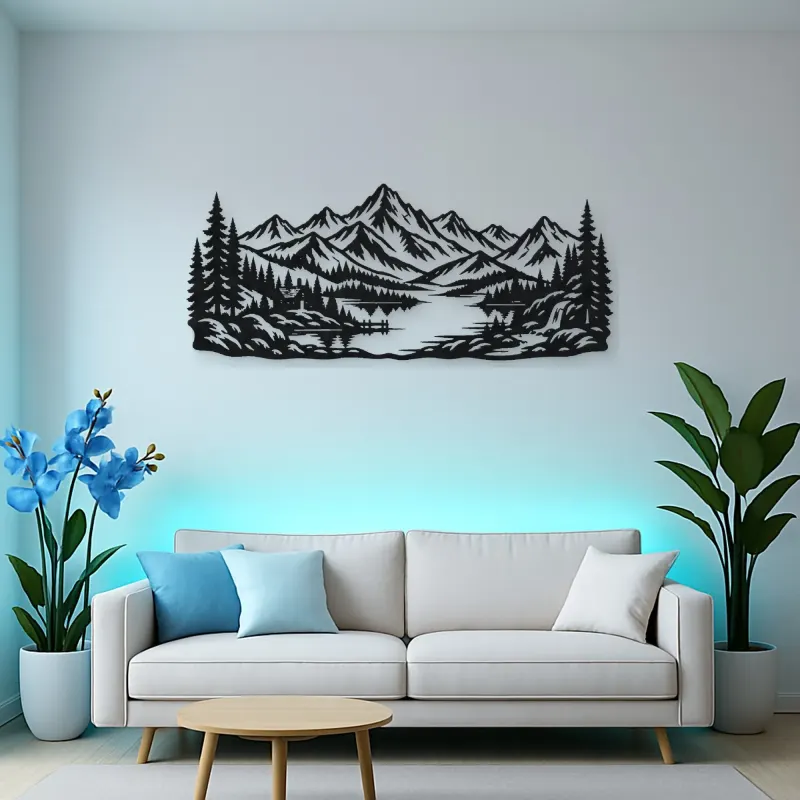 Highland Lake View Metal Wall Art | Nature Silhouette Decor