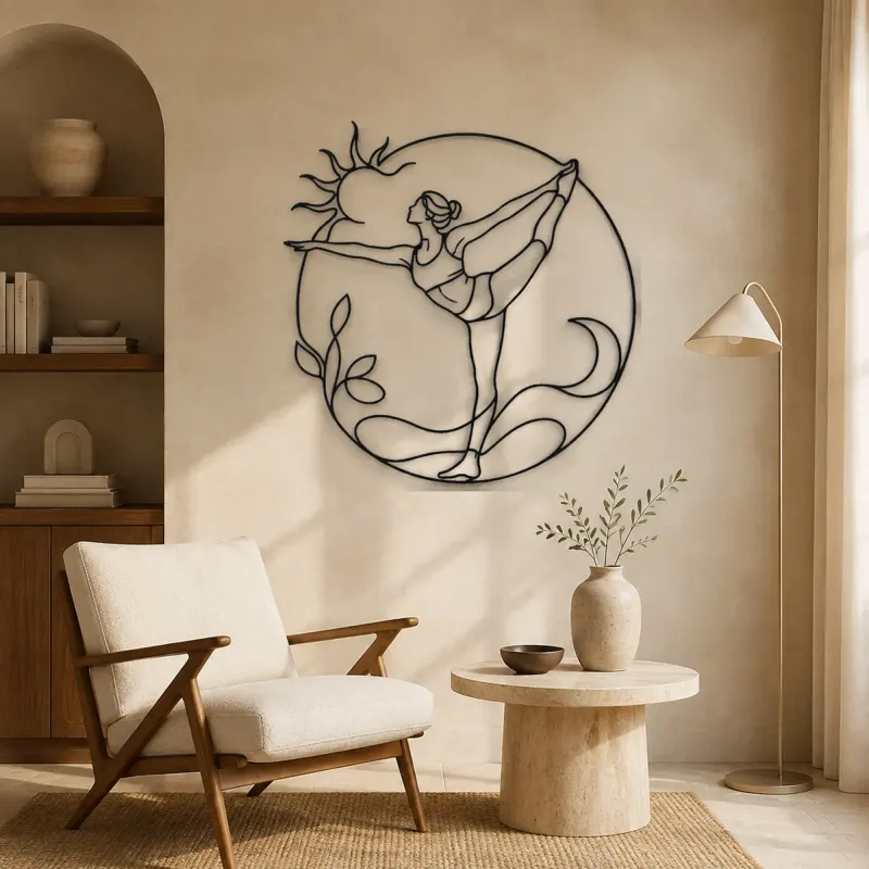 Compass Pose Line Metal Wall Art | Yoga and Meditation Wall Decor - lifestyle view 5