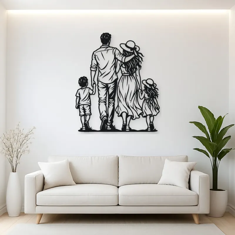 Family of Four Walk Metal Wall Art | Family Silhouette Decor