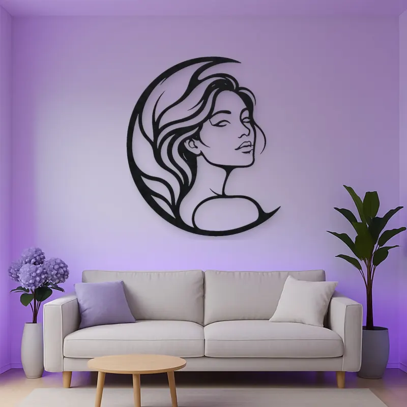 Moon Curve Face Metal Wall Art | Minimalist Woman Line Art