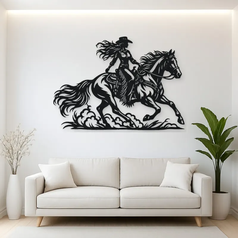 Cowgirl and Horse Metal Wall Art | Equestrian Wall Decor