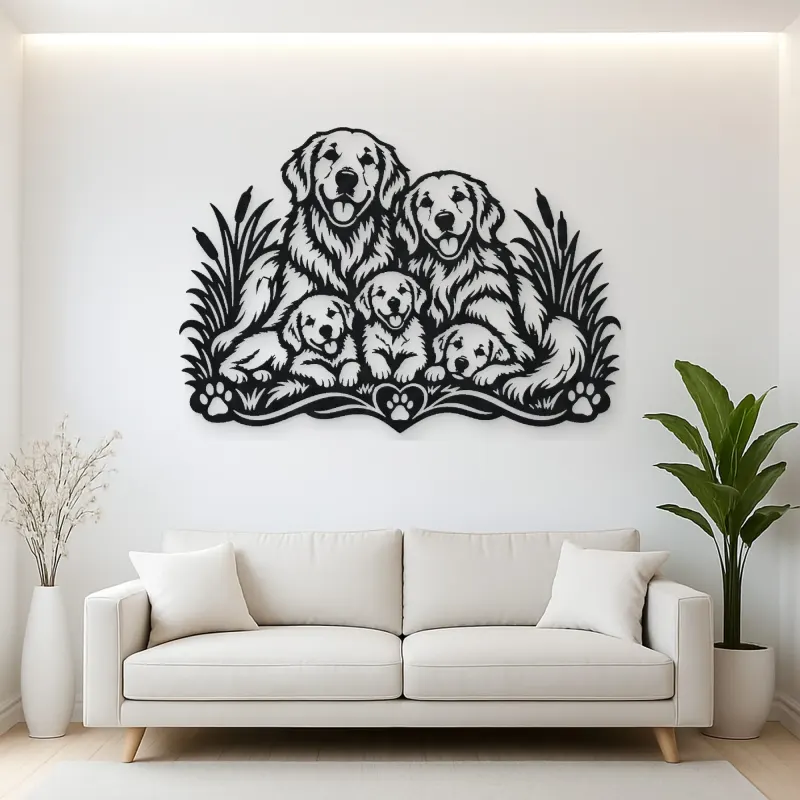 Golden Retriever Family Metal Wall Art | Pet Lover Silhouette Decor