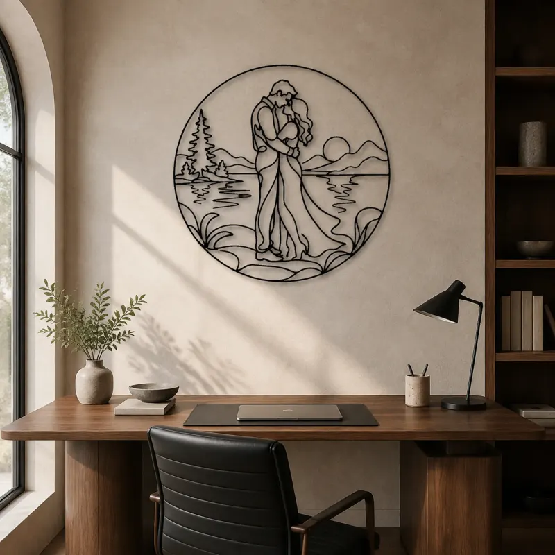Lakeside Embrace Metal Wall Art | Romantic Couple Decor - lifestyle view 3