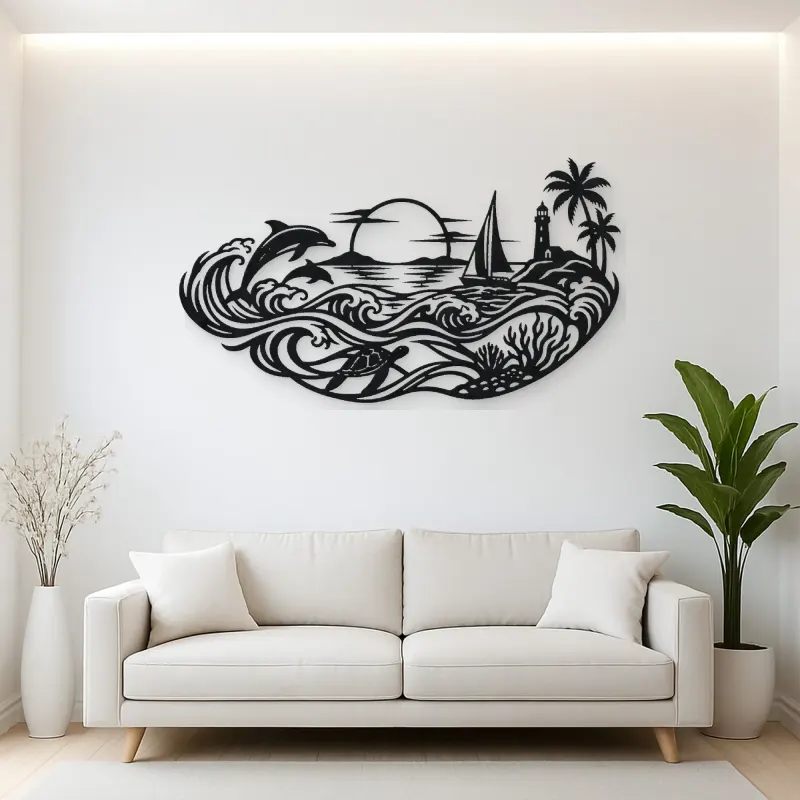 Endless Blue Horizon Metal Wall Art | Nature Silhouette Decor