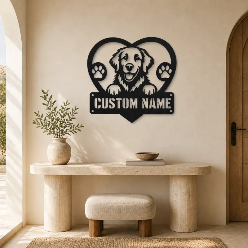 Personalized Retriever Dog Heart Metal Wall Art with Paw Prints - lifestyle view 3